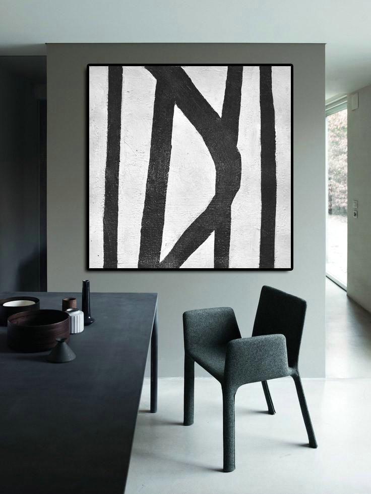 Hand Painted Extra Large Abstract Painting,Oversized Minimal Black And White Painting - Modern Paintings
